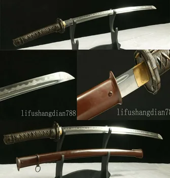 

95 SHI SAMURAI SWORD DAMASCUS FOLDED CLAY TEMPERED JAPANESE ARMY IRON SAYA