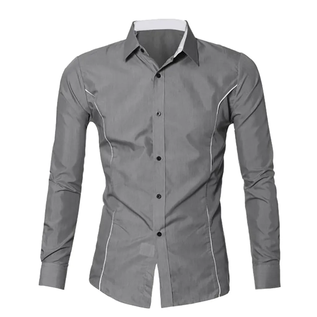 JAYCOSIN, мужская рубашка, новинка, модная, роскошная, с длинным рукавом, повседневная, приталенная, хлопок, Европа, одноцветная, бизнес стиль, мужская рубашка#45 - Цвет: Gray