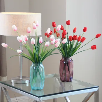 

High Vase Flower Artificial Flower 5 Tulip with Model Set Living Room Entrance Coffee Table Table Table Decoration Floral Art
