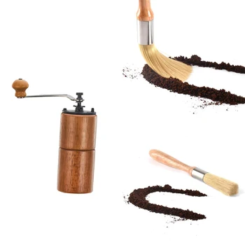 

Wood Manual Coffee Grinder with Cast Iron Conical Burr Mill + Cleaning Brush