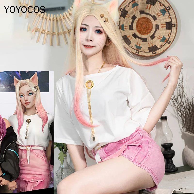 YOYOCOS KDA Ahri Cosplay Costume New Fashion Pink Short Skirt Game Sexy Girl Party Holloween Gift The Baddest|Игровые костюмы| |
