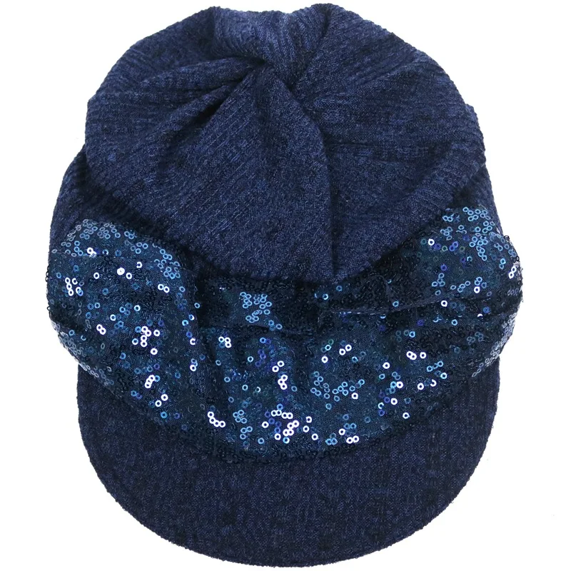 Knitted Sequins Baseball Caps Ladies Korean Style Pure Color Shiny Autumn Winter Warm Wind-proof High Quality Comfortable Caps