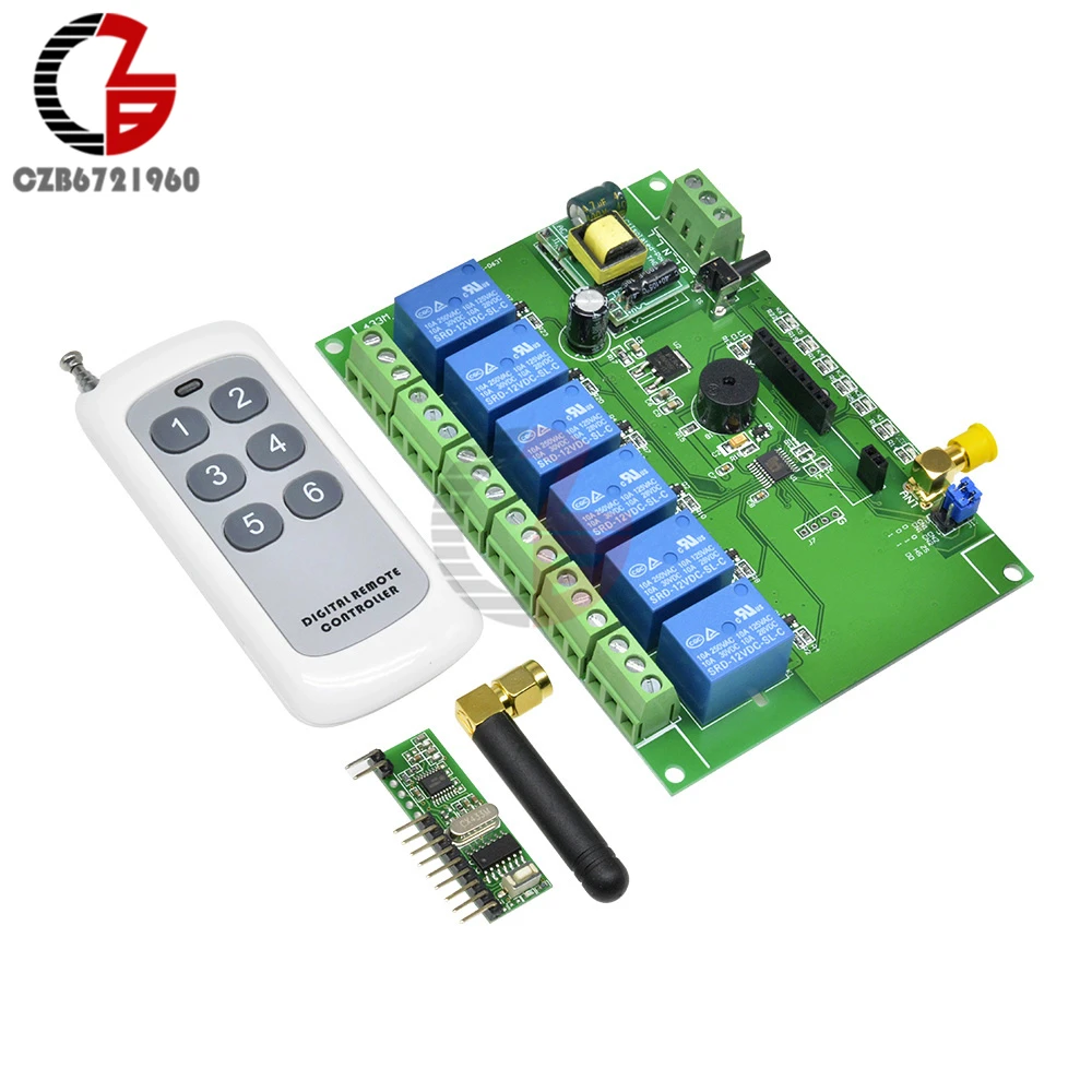 

15000W 110V 220V 6CH RF Relay Module RF Remote Control Relay Board Remote Controller Switch Momentary Self Locking Interlock