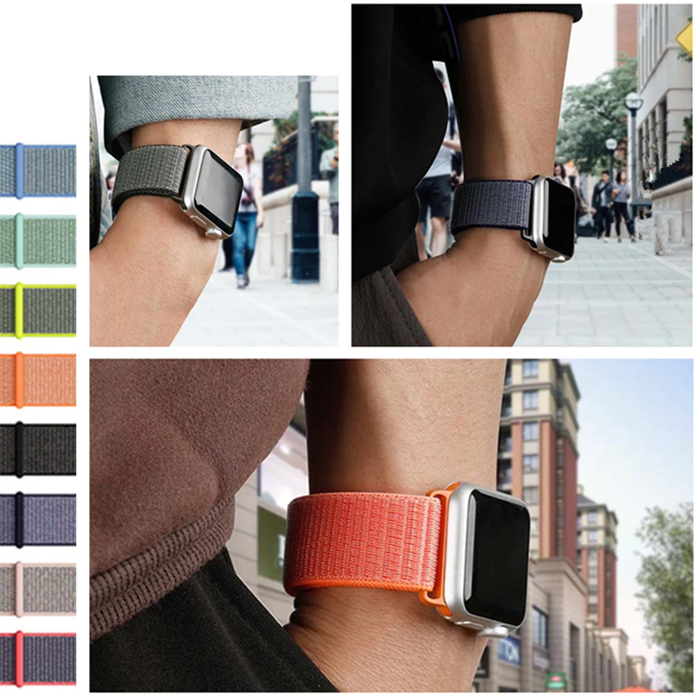 Sport loop for apple watch series 4 3 2 1 band reflective strap for iwatch 1 2 3 4 38mm 42mm 40mm 44mm woven nylon breathable