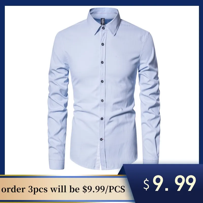 

2020 New Spring Solid Mens Dress Shirts Slim Fit Cotton Social Business Shirts Casual Long Sleeve Men Shirt Men Clothing