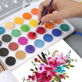 

12/16/28 Colors School High Saturation Drawing Solid Pigment Art Supplies Watercolor Set Stationary Smooth With Brush Students