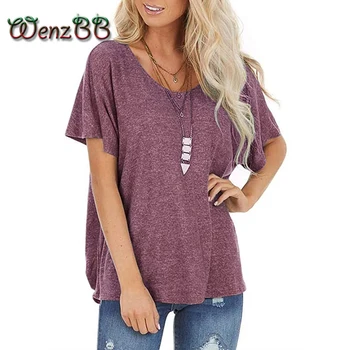 

Wenzbb Knot Twist Back Hollow Out T-Shirt For Women 2020 Summer Short Sleeve Crew Neck Plus Size Loose Tees Tops Dropshipping