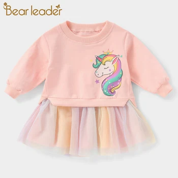 

Bear Leader 2020 New Baby Girls Cartoon Cute Clothes Children Mesh Patchwork Dress Kids Girls Unicorn Pattern Princess Dress