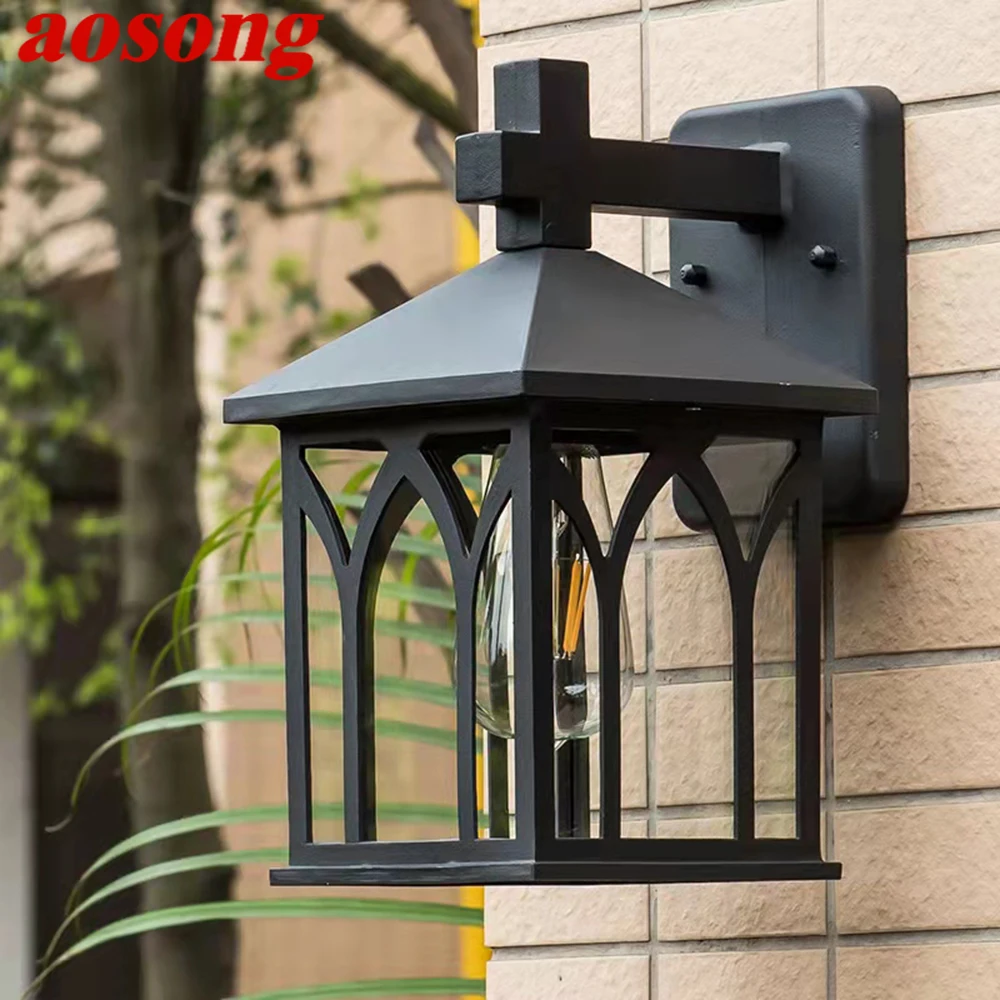 

AOSONG Outdoor Black Light LED Retro Wall Sconces Lamps Classical Waterproof for Home Balcony Decoration