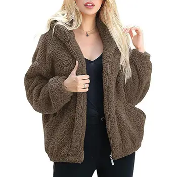 

Winter Plush Coat Women Warm Fleece Hooded Zipper Teddy Coat Manteau Fourrure Femme Peluche Abrigo De Felpa Pelliccia Donna