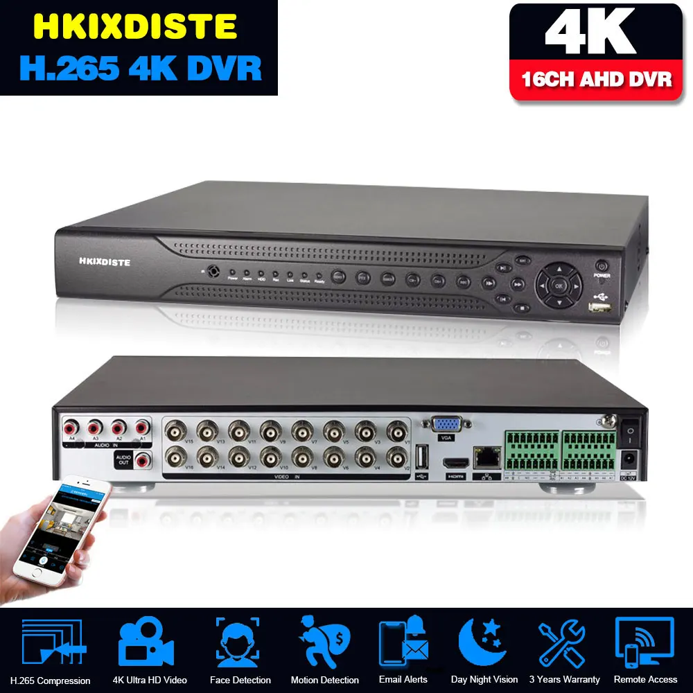 16Ch 4K 8Mp 5Mp Ibrido Ahd Dvr Rilevazione Di Movimento Umano Cctv Videoregistratore Sistema Di Telecamere Di Sicurezza Dvr A 16 Canali