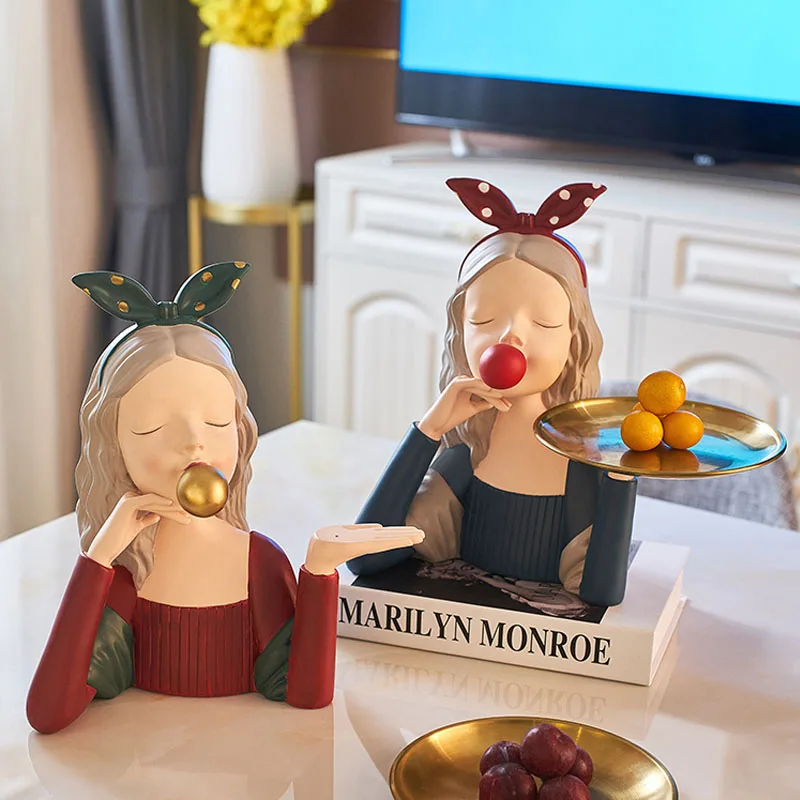 Скандинавская креативная Смола лоток Кролик Скульптура девушки украшения дома