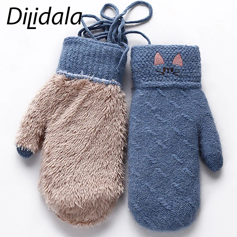 Dilidala женские теплые перчатки с рисунком кота из мультфильма зимние шерстяные вязаные женские перчатки удобные мягкие теплые прочные перчатки для кожи