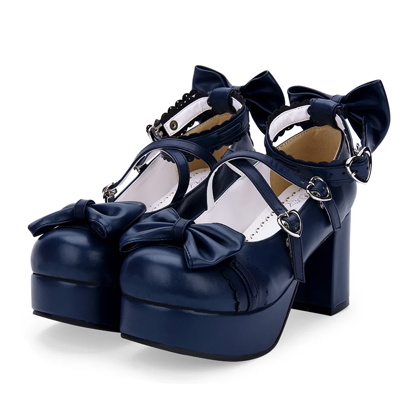 Туфли на высоком каблуке 8 см; цвет королевский синий; обувь для косплея на платформе и квадратном каблуке; милые женские туфли-лодочки в стиле Лолиты - Цвет: Navy Blue