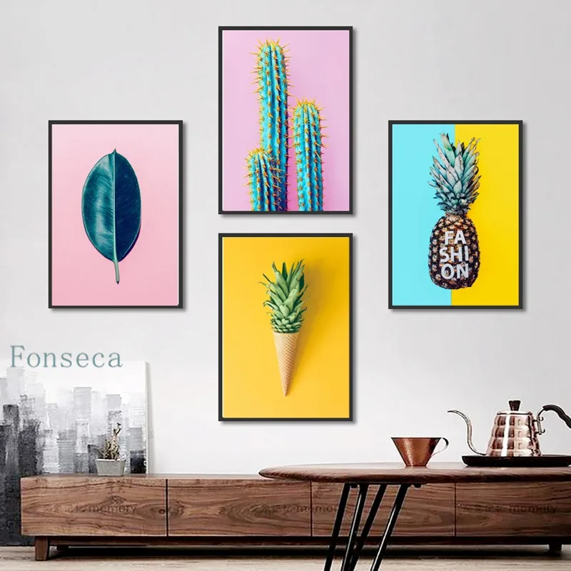 

Nordic Fresh Fruit Plants Picture Wall Art Flower Pineapple Cactus Home Poster HD Print Modular Canvas Painting For Living Room