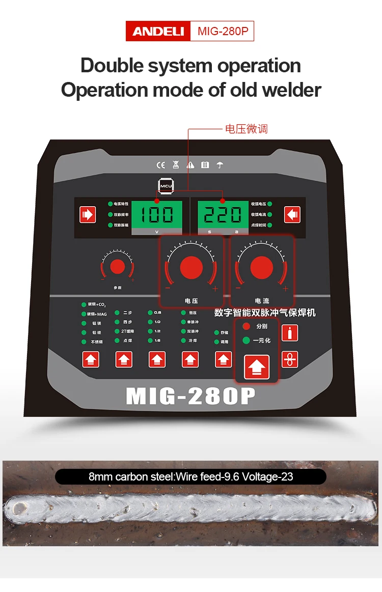 ANDELI MIG-280P Smart Three Phase MIG Welders Aluminium Double System Welding Machine Inverter Double Pulse 18M/Min MIG Welder