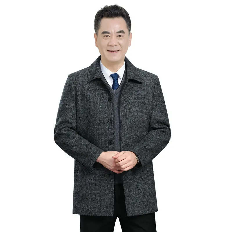 Autumn Early Winter Wool Tweed Coat Men Elegant Overcoat Turn Down Collar Single Breasted Woolen Blend Coats Light And Dark Gray Autumn Early Winter Wool Tweed Coat Men Elegant Overcoat Turn Down Collar Single Breasted Woolen Blend Coats Light And Dark Gray