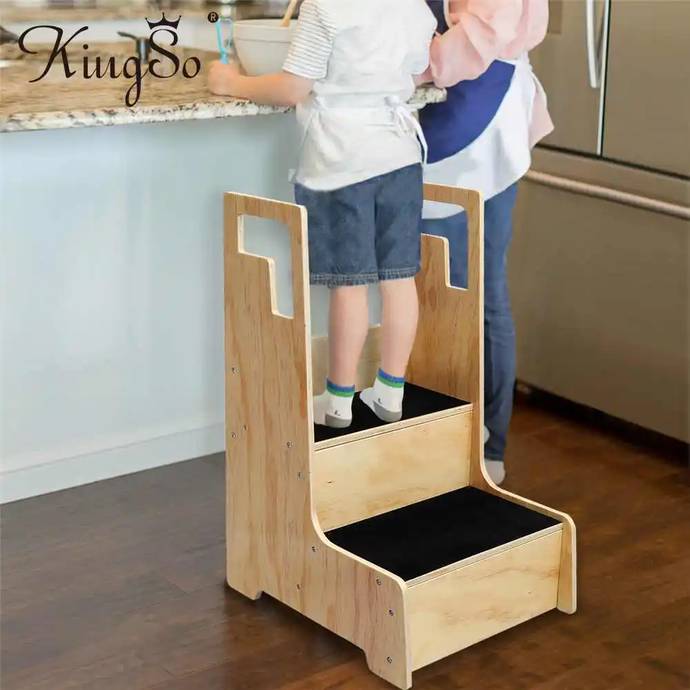 KINGSO Children Kitchen Helper Tower Stool Growing Chair Kitchen Safety Stool Kids Adjustable Step Stool Toddle Activity Tower