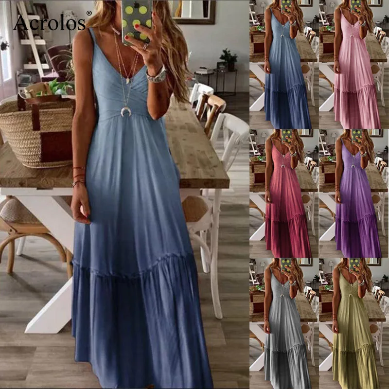 Bohemian Dress Women 2020 Summer Sexy Sleeveless Spaghetti Strap Ruffle Swings Maxi Long Dresses Holiday Vestido Plus Size 5XL | Женская
