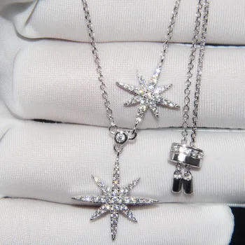 

Baoyocn 925 Sterling Silver Black Pink 3 Colors Double Meteorites Stars Pendants Necklace Adjustable Chain Women Fashion Jewelry