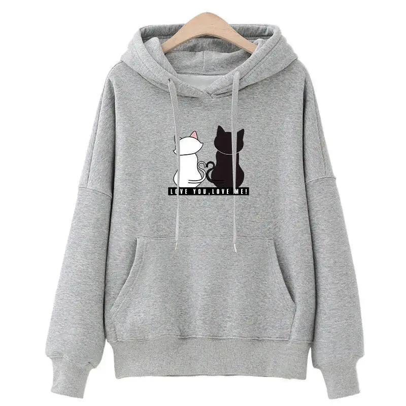 Bonito dos Desenhos Feminino com Capuz Mulheres Kpop Hoodies Animados Gato Impressão Tamanho Grande Moletom Feminino Inverno Harajuku Manga Longa Solto Pulôver 11 gato impressão plus size moletom feminino inverno