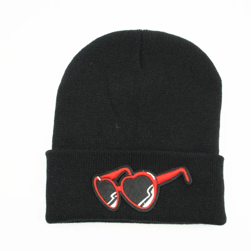 LDSLYJR панковские очки с вышивкой, утолщенная вязаная шапка, зимняя теплая шапка Skullies, шапка бини для мужчин и женщин 205 - Цвет: Черный