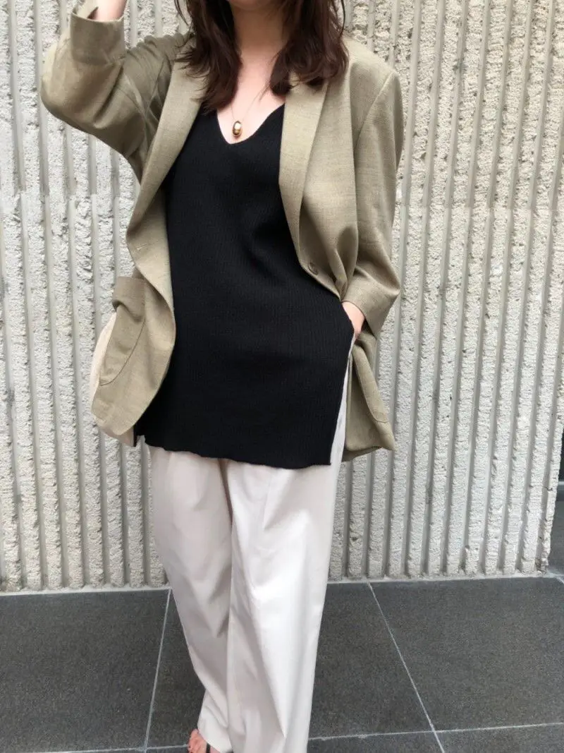 South Korea INS Retro Simple Normcore Style Greyish Green Suit Jacket