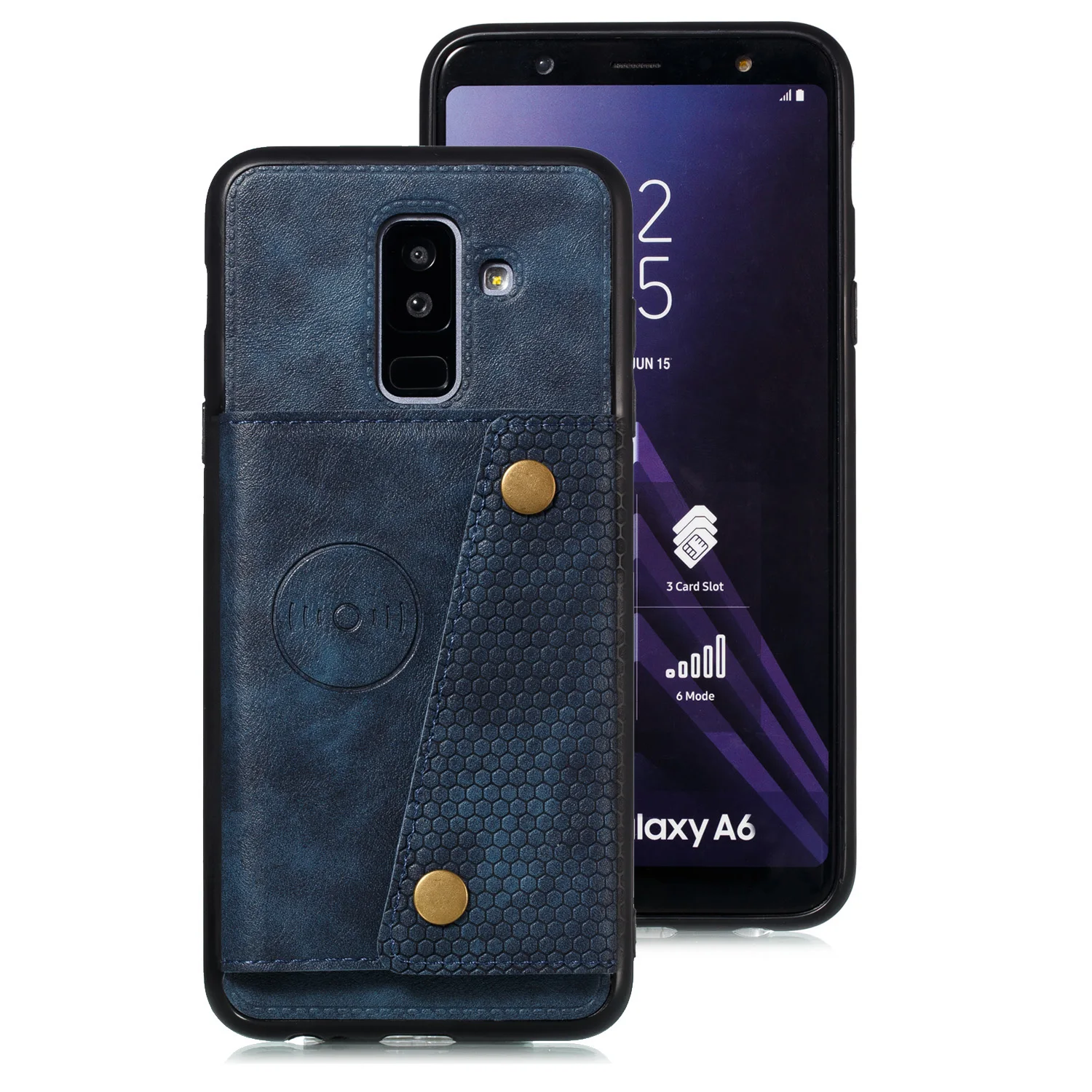 Складной чехол для карт samsung galaxy A6 plus роскошный кожаный крепкий держатель с магнитным креплением чехол для телефона
