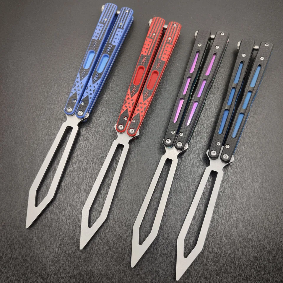 

Dropship Folding knife butterfly red blue ball Bearing G10 handle Training Practice butterfly in knife pouch Trainer dull blade