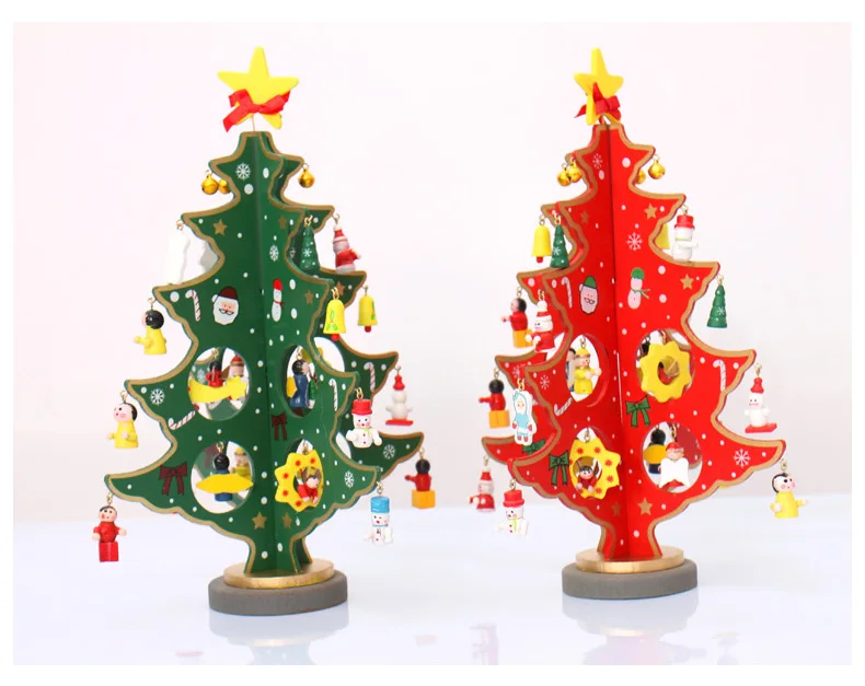 Сделай Сам Настольный небольшой деревянный Мини рождественские украшения для рождественской елки тонкой работы, яркий цвет год
