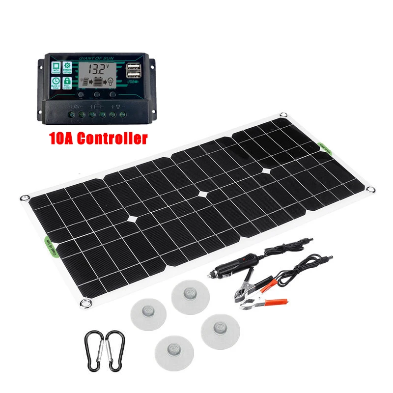 Controlador de Carga Carregador de Bateria do Carro Usb com 30a Protable Painel Solar 18v Dupla Porta Módulo Monocristalino Yart Kit 100w porta usb com 30a controlador de carga