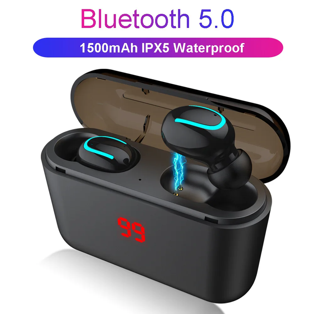 

Bluetooth Earphones 5.0 Amoi Q32 Wireless Blutooth Headset Sport 8D Stereo Handsfree Earbuds With Mic Charging Box