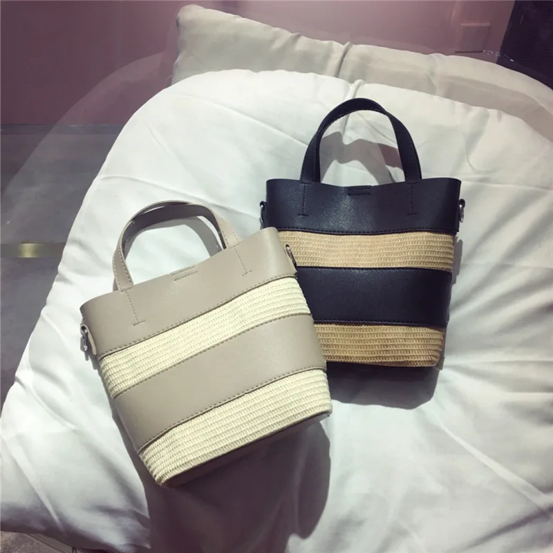 2019 new small fresh grass-made hand-held sweet summer bucket bag female Sen line one-shoulder |