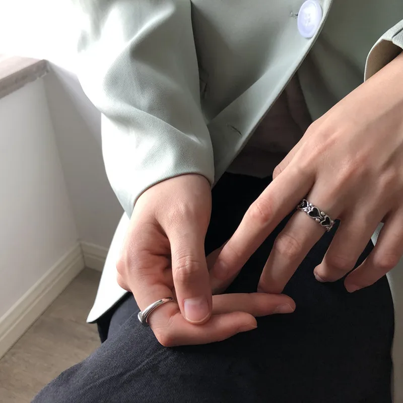 Metal Punk Style Restoring Ancient Ways Is Red And Black Heart Chain Ring ring ring Women Wedding Jewelry Party Present - Image 3