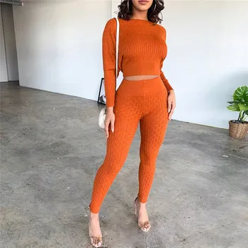 

ANJAMANOR Sweater Two Piece Set Top and Pants Plus Size Knit Winter Fall Outfits Mujer Leisure Suit Sexy Sweatsuit D52-BA29