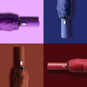 

Umbrella Full Automatic 12 Bone Black Rubber Three Fold Men'S Business Umbrella Outside Lengthen Colorful Handle Gift Umbrella