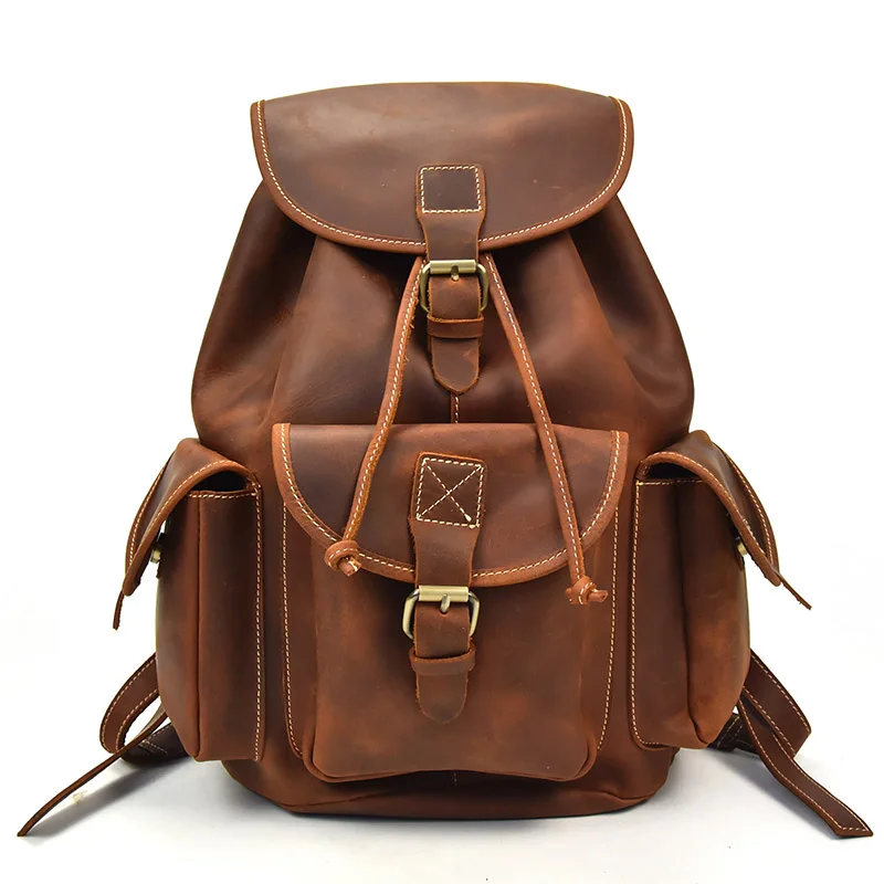 Luuafn Crazy horse кожаный мужской женский рюкзак из коровьей кожи для ноутбука, рюкзак для путешествий, винтажный школьный рюкзак из натуральной кожи, рюкзак - Цвет: 4 Light Brown