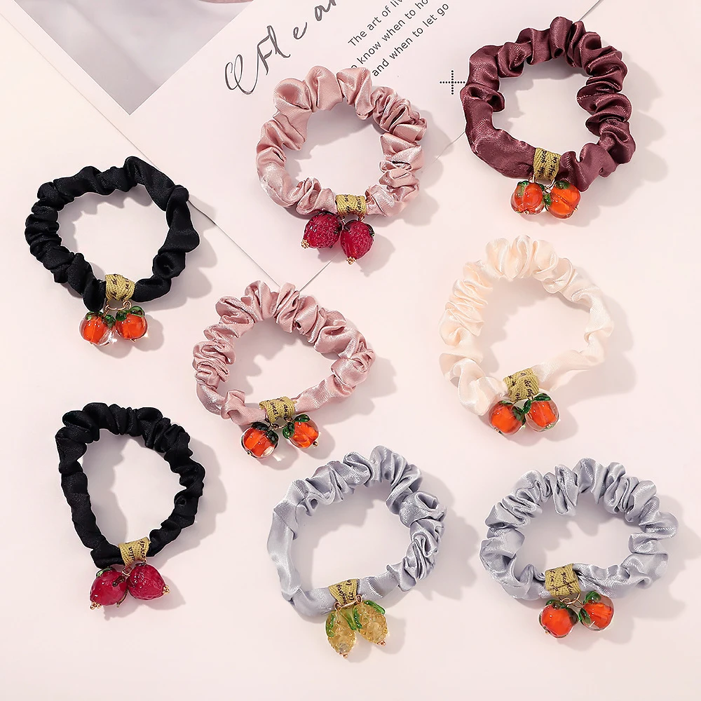 Ruoshui Woman Glass Beads Scrunchie Solid Girls Hair Ties Girls Rubber Band Women Hair Accessories Elastic Hairband Hair Rope for xiaomi mi band 5 6 dragon vein agate beads bracelet watch band replacement wrist strap gold