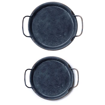 

European Retro Plate with Handles Handcrafted Round Wrought Vintage Storage Bread Tray Home Decoration