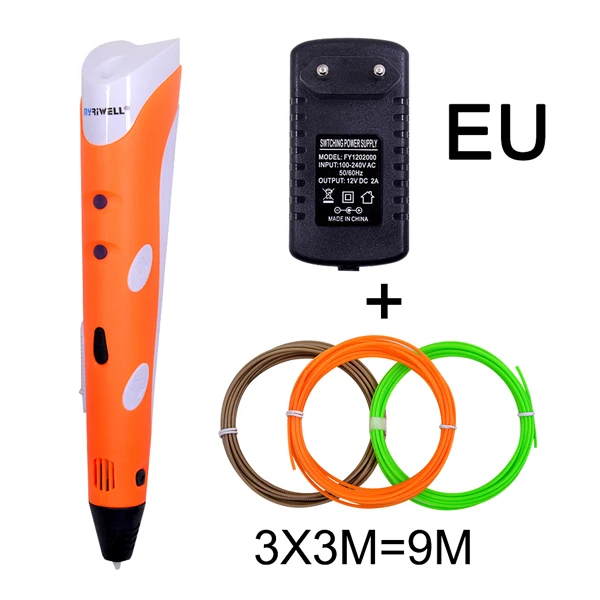 Orange EU Myriwell Волшебная 3D Ручка DIY 3D печать ручка с 9 м ABS/PLA нить креативная игрушка дизайн рисунок подарок для детей подарок на день рождения - Цвет: Orange EU