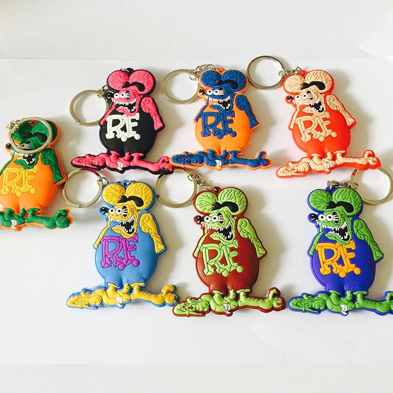 

2019 Funk legend mouse key chain cartoon soft plastic two-sided creative keychains Silicone pendant backpack car keyring gift