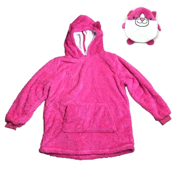

Winter Fleece Blanket With Sleeves Kids Warm Soft Pets Hoodie Blanket Wearable Thick Plush Animal Pillow Fluffy Blanket Hooded
