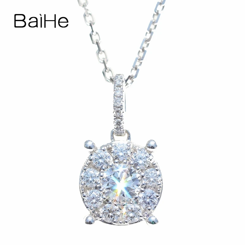 BAIHE Solid 14 K, белое золото, всего 0,27ct, круглая огранка H/SI, натуральные бриллианты, трендовые украшения для помолвки, Подарочный кулон