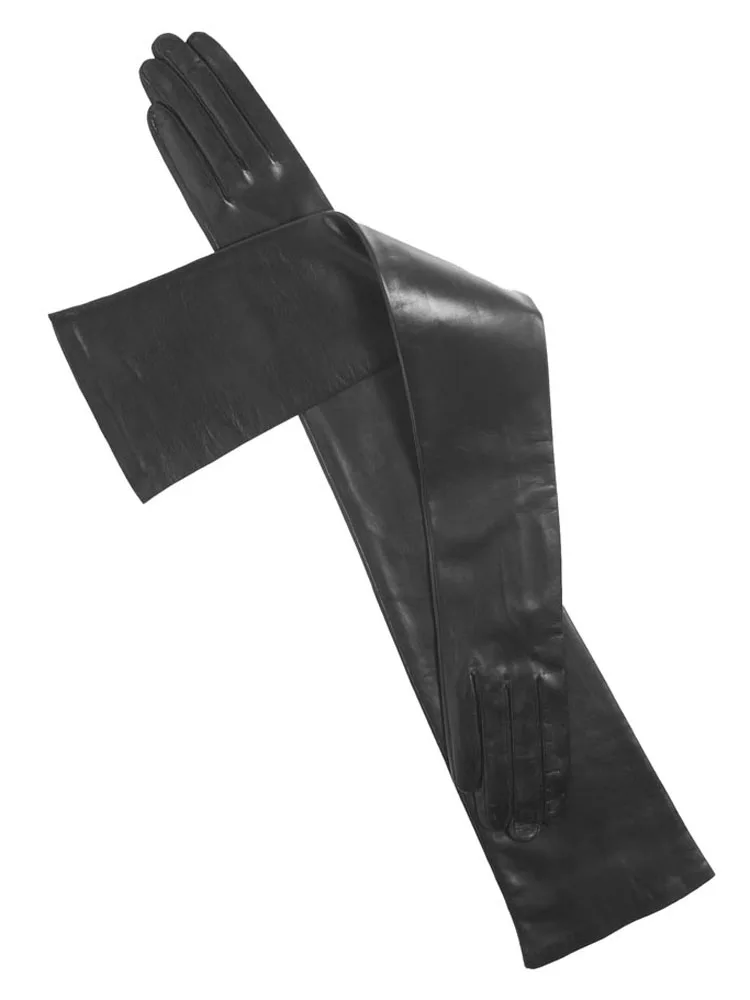 Женские длинные перчатки из натуральной овечьей кожи черные|fashion leather gloves|leather