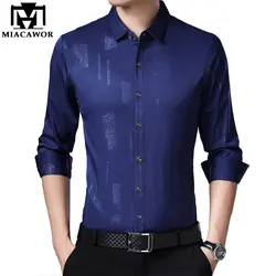 Miacawor Новая мужская рубашка с принтом Повседневная рубашка Мужская s рубашка с длинным рукавом облегающие мужские рубашки платье рубашки