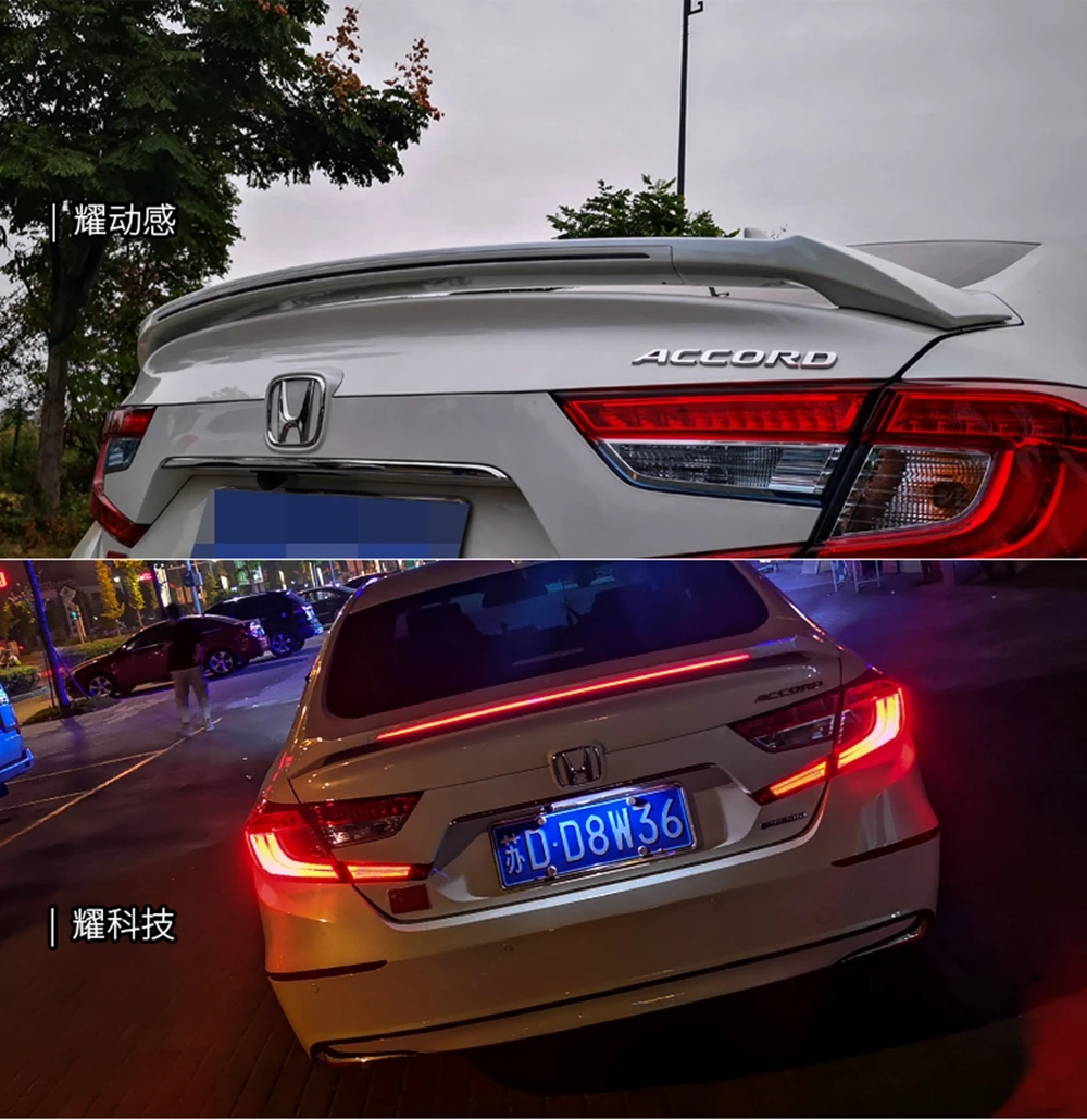 

New Design Rear Wing Spoiler For Honda Accord Ten generations 2018+ ABS Flowing Brake Lamp Trunk ABS Plasti Spoiler Wing