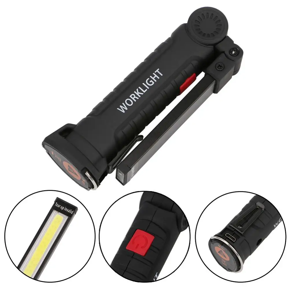 Portable 5 Mode COB Flashlight Torch USB Rechargeable LED Work Light Magnetic COB Lantern Hanging Hook Lamp For Outdoor Camping