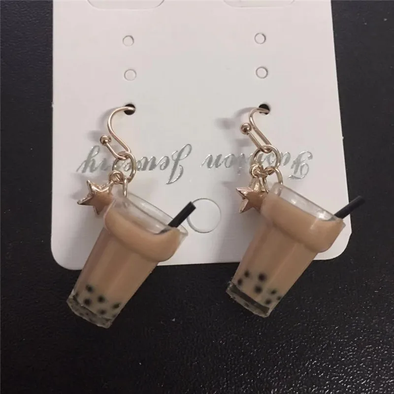 

reative Unique Bubble Tea Drop Earrings Personality Resin Milk Tea Drink Earring for Girl Funny Party Jewelry Christmas Gifts