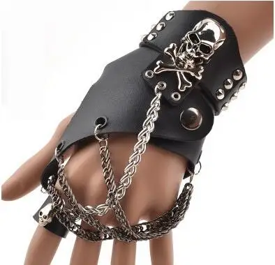 

Nightclub Show Pumk Gloves PU Leather Rivet Chain Dance A pair Black