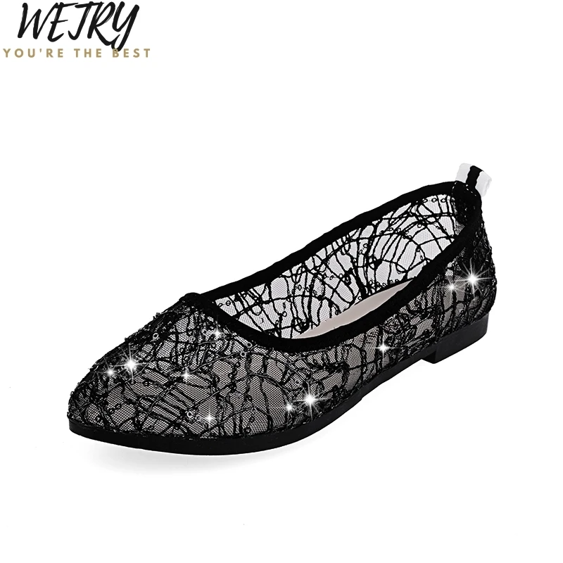 

Summer Women Woman lady Flat Casual Shallow Shoes Slip On Comfort Lace Black Fabric Shoes diamond painting flat shoes women